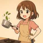 鍋を振るう女の子のイラスト