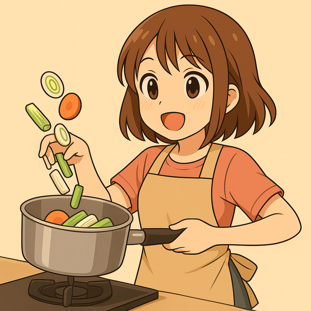 具材をいれる女の子のイラスト